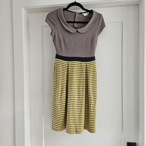 Boden Taupe and Yellow Striped Midi Dress Size 4